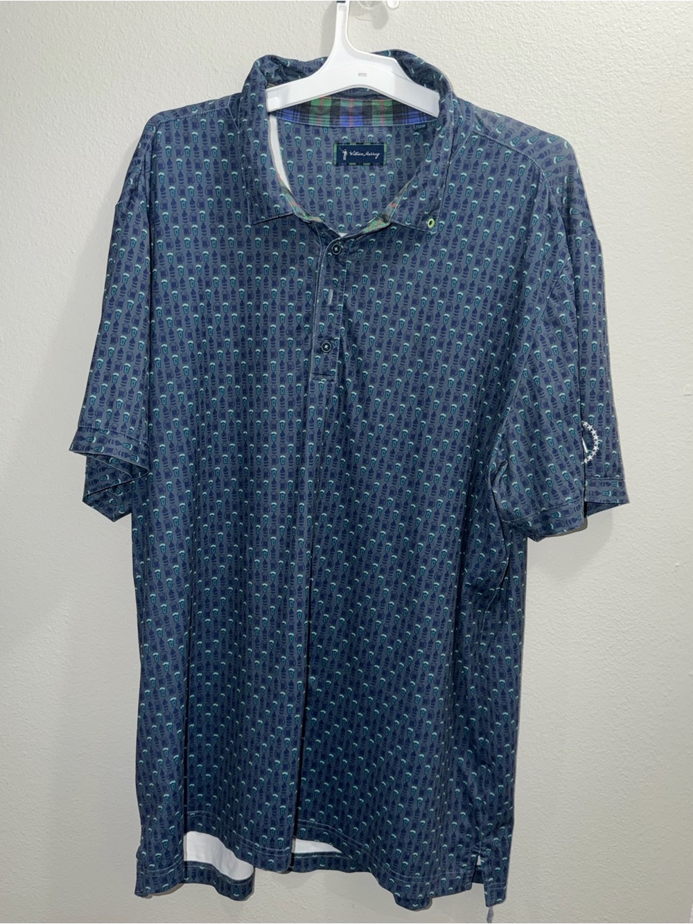 William Murray Golf Navy Polo with Teal Micro Motif